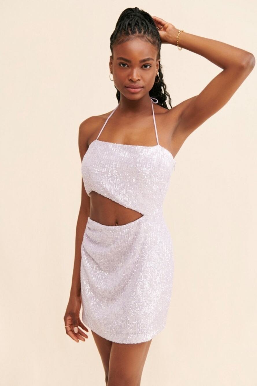 NWOT Amanda Uprichard White Brinley Sequin Cutout Mini Dress Size XS